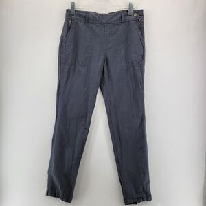 Brochu Walker Pants Womens Medium Gray Straight Leg Cropped Cotton Linen Midrise